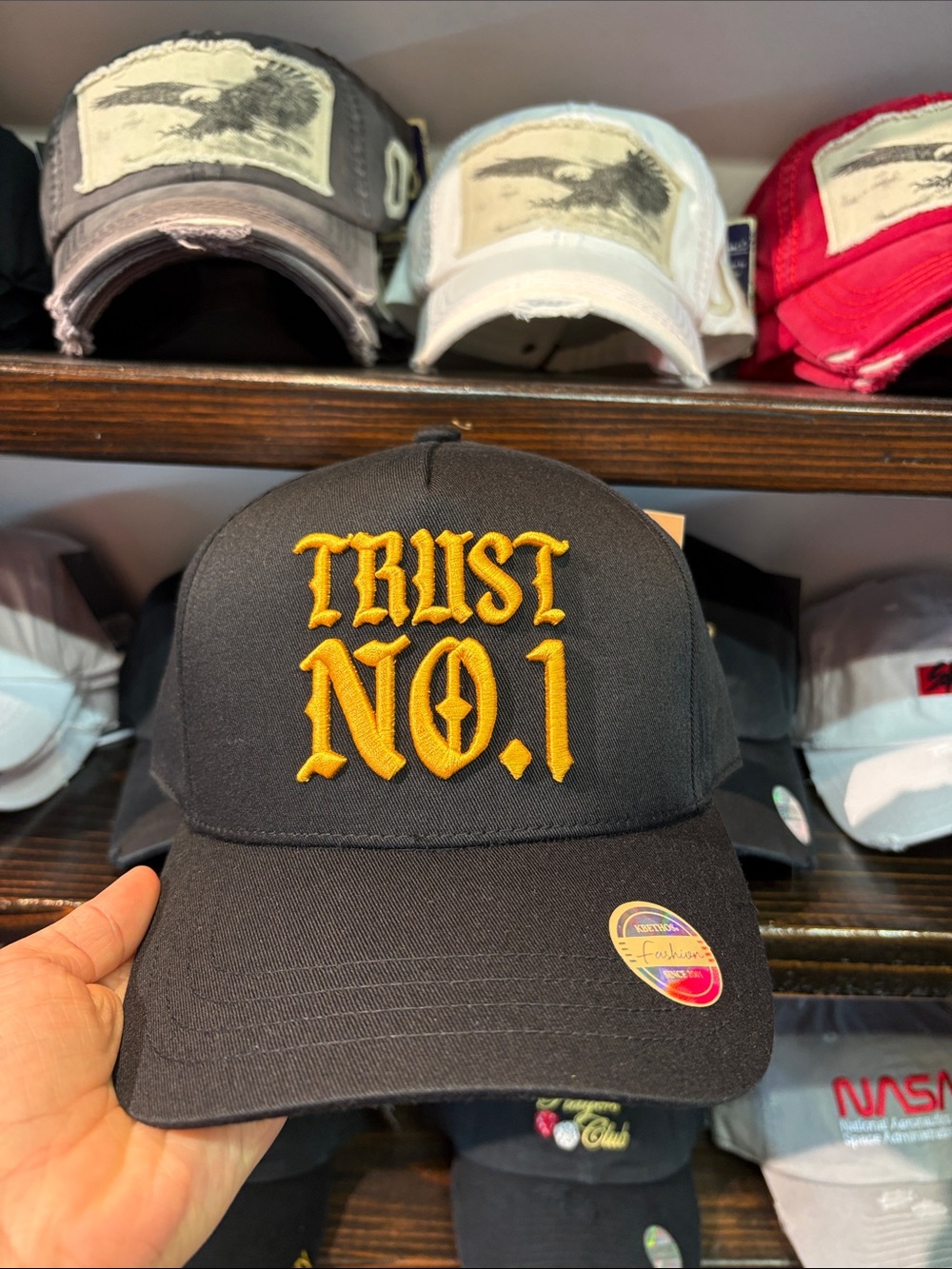 Black 'TRUST NO.1' Embroidered Baseball Cap